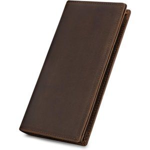 Men Genuine Leather Long Wallet for Checkbook Credit Cards Holds Up to 11 Cards